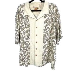 Caribbean Silk Blend Shirt Men's XXL Tropical Button-Up Resortwear Leaf Print